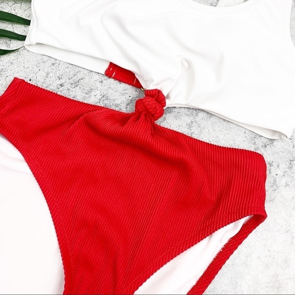 Gabifresh x Swimsuits For All Ribbed Monokini White Red 10D/DD NWT - Picture 4 of 14